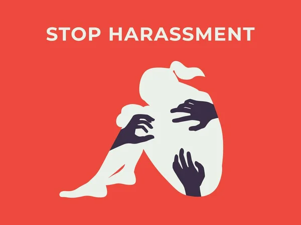 Kvinnors Övergrepp Våld Och Trakasserier Illustreras Kvinnans Och Handens Siluettsymbol — Stock vektor