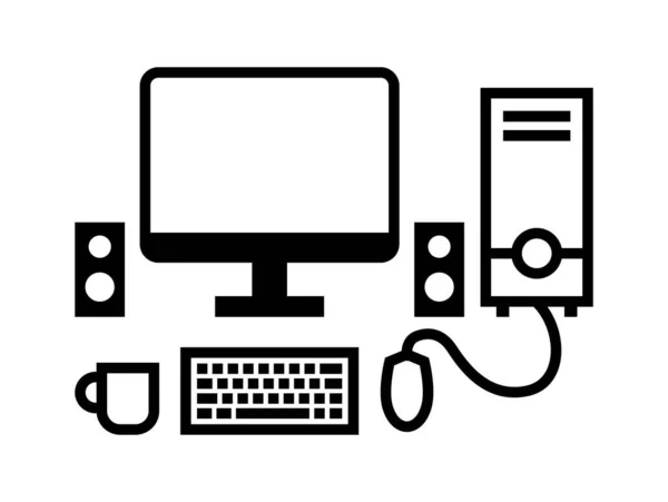 个人计算机计算机设定图标 监视器 扬声器 Cpu 鼠标和键盘 — 图库矢量图片