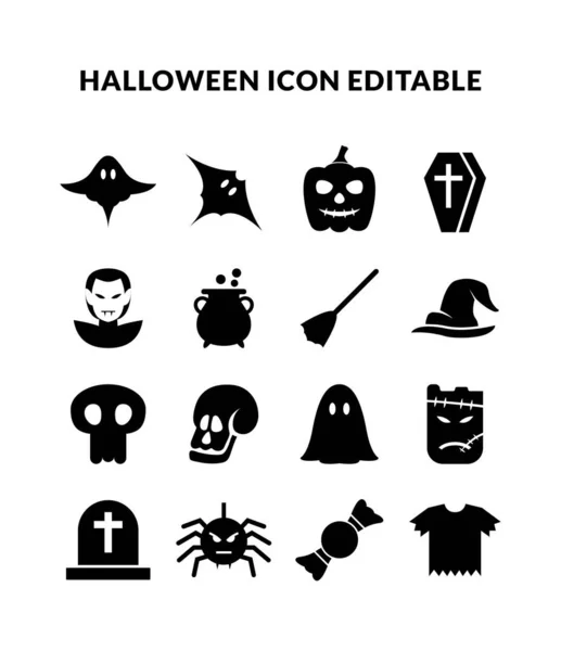 Set Von Einfachen Halloween Symbolen Editierbar Glyphen Symbole Halloween — Stockvektor