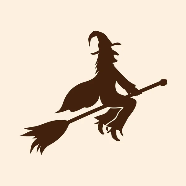Silhouette Einer Hexe Auf Einem Besen Hexensilhouette — Stockvektor