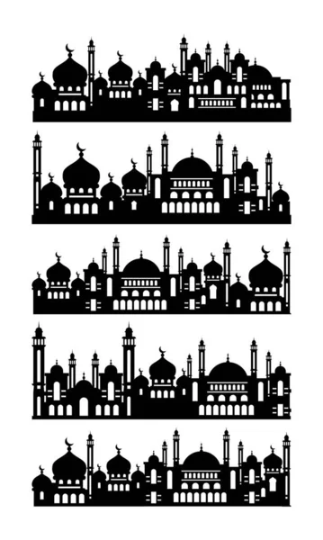 Mezquita Silhouet Conjunto Paisaje Urbano Islámico — Archivo Imágenes Vectoriales