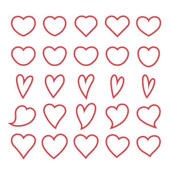 Set Icone Cuore Amore Simbolo Della Line Art San Valentino — Vettoriale Stock