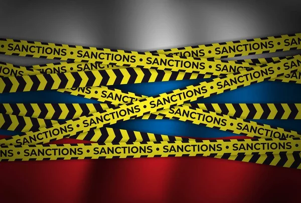 Sanciones Para Rusia Bandera Rusia Con Cintas Amarillas — Vector de stock