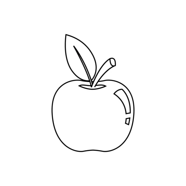Apple Färgläggning Bok Vektor Linjekonst Frukt Med Ett Blad Svart — Stock vektor