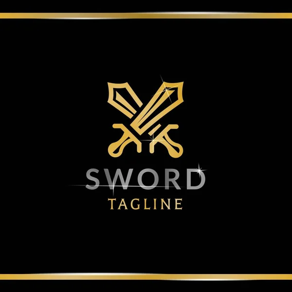 Glänzend Gekreuzte Schwerter Auf Schwarzem Hintergrund Gestaltungselement Für Logo Etikett — Stockvektor