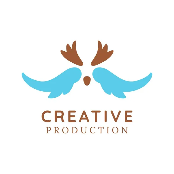 Plantilla Logotipo Producción Creativa Barba Alas — Vector de stock