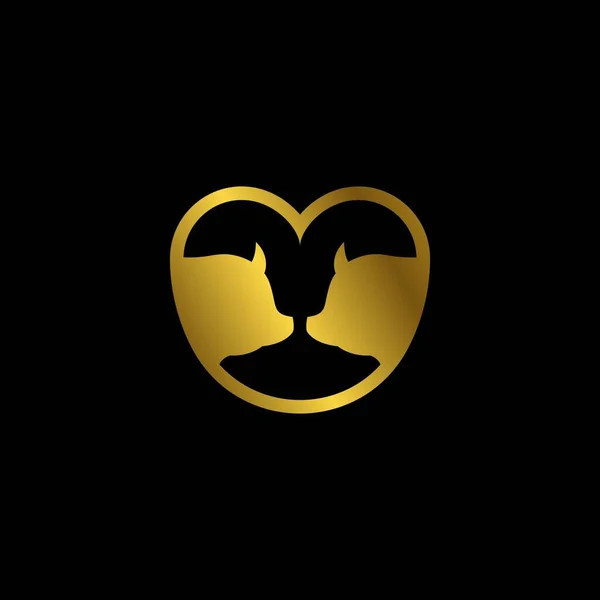 Amore Disegno Logo Maiale Placcato Oro Sfondo Nero — Vettoriale Stock