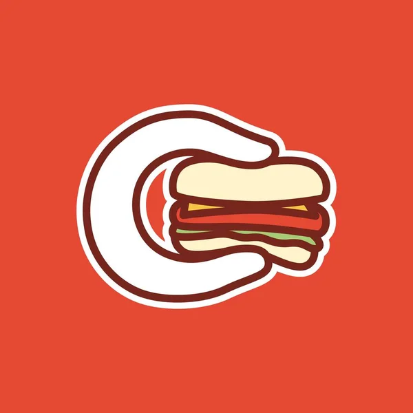 Štípnout Burger Logo Malou Rukou Štípne Hamburger — Stockový vektor
