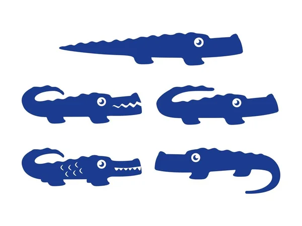 Set Illustrazione Logo Coccodrillo Alligatore Icona Personaggio Dei Cartoni Animati — Vettoriale Stock