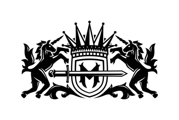 Einhorn Pferd Luxus Logo Wappenkasten — Stockvektor