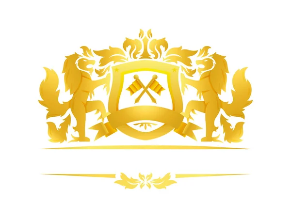 Leões Heráldicos Com Escudo Chrest Logo Luxo — Vetor de Stock