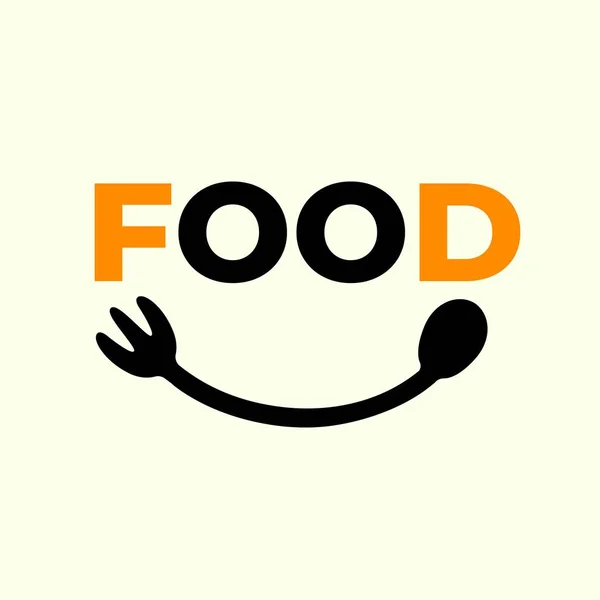 Logo Del Restaurante Alimentos Palabra Tipografía Con Sonrisa Ojo Ilustración — Vector de stock