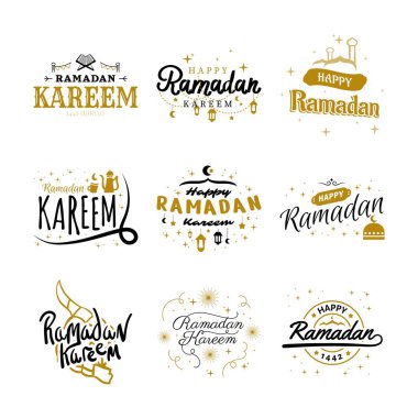 Ramazan Kareem Şablon Koleksiyonu. Bayramın kutlu olsun Typography and Rid Al Fitr Lettering 24