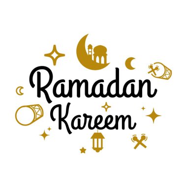 Ramazan Kareem Vektör Şablonu. Mübarek Bayram Typografisi ve İslami Bayram için nesne rozetli El Yazması Kurban Bayramı kutlu olsun. Müslüman geleneği Kaligrafi, el yazısı 16. kavram