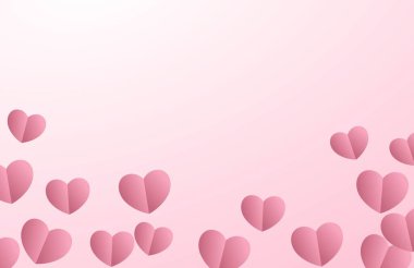 Kalp sembolü kağıttan yapılmış ve değişken pembe arka planda uçuyor. Anneler, Çocuklar, Kadınlar, Sevgililer Günü, Doğum günü ve Düğün Davetiyeleri ve Kutlamalar için Kağıt Kesiği Şablonu