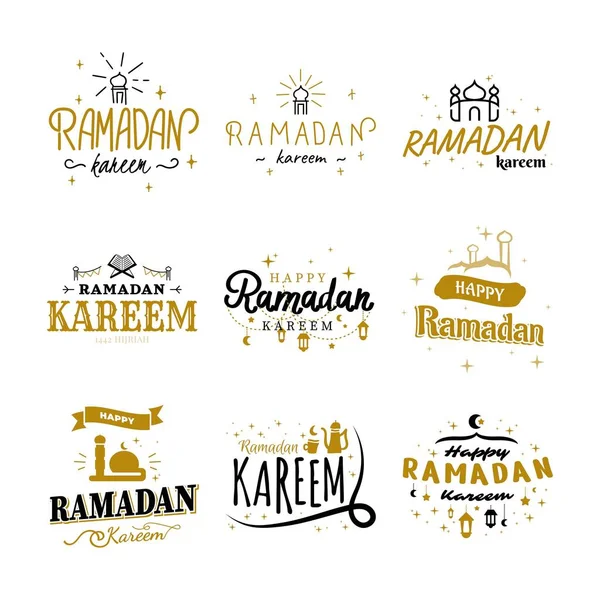 Ramadan Kareem Vector Συλλογή Προτύπων Happy Eid Mubarak Τυπογραφία Και — Διανυσματικό Αρχείο