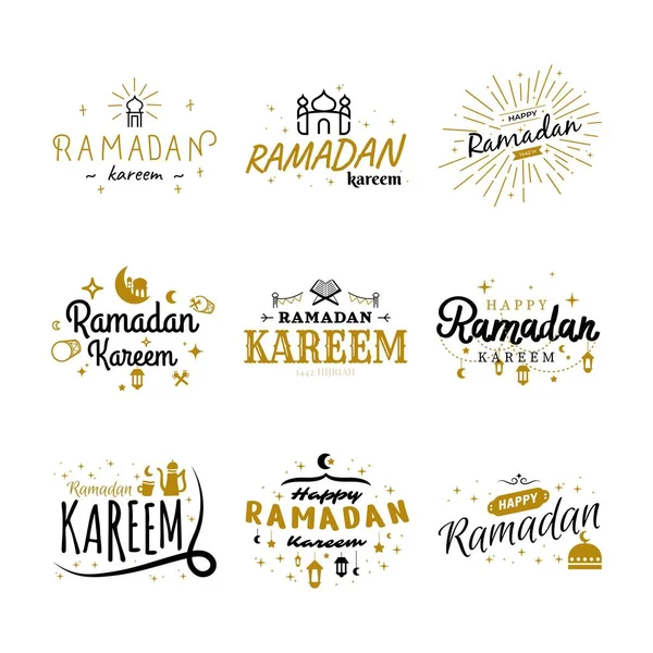 Ramadan Kareem Vector Template Collection Happy Eid Mubarak Typografie Eid — Stockový vektor