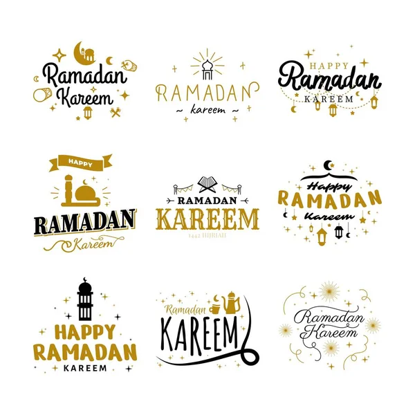 ラマダーン カレム ベクトル テンプレート コレクション Happy Eid Mubarak Typography Eid — ストックベクタ