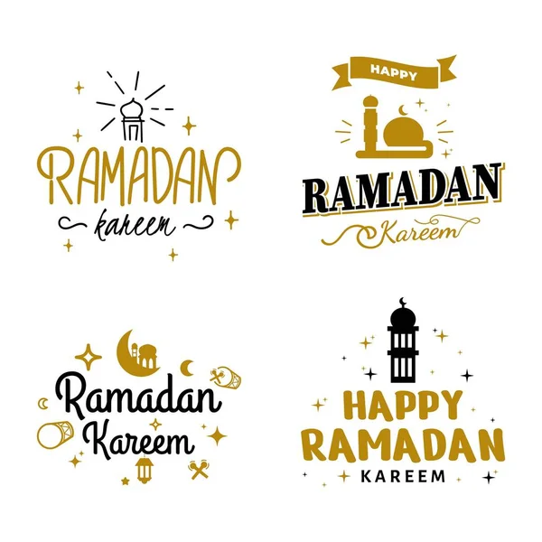 Ramadan Kareem矢量模板收集 开开心心的穆巴拉克式字体和开斋节手工操作 带有伊斯兰神圣节日的物件徽章 穆斯林传统书法 手写体概念 — 图库矢量图片
