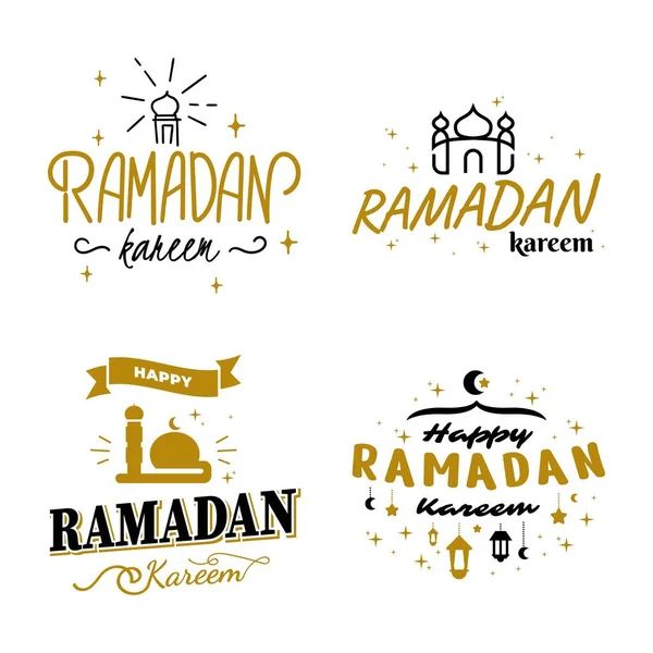 Ramadan Kareem矢量模板收集 开开心心的穆巴拉克式字体和开斋节手工操作 带有伊斯兰神圣节日的物件徽章 穆斯林传统书法 手写体概念 — 图库矢量图片