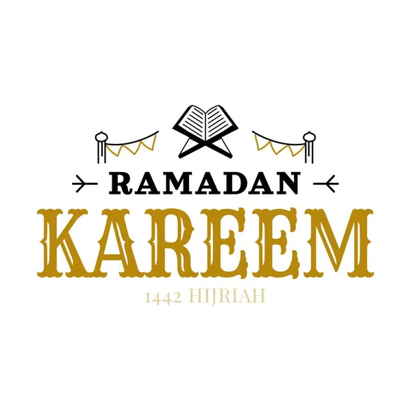 Ramadan Kareem矢量模板 快乐开斋节穆巴拉克字体和让与对象徽章手工制作的伊斯兰神圣节日 穆斯林传统书法 手写体概念 — 图库矢量图片
