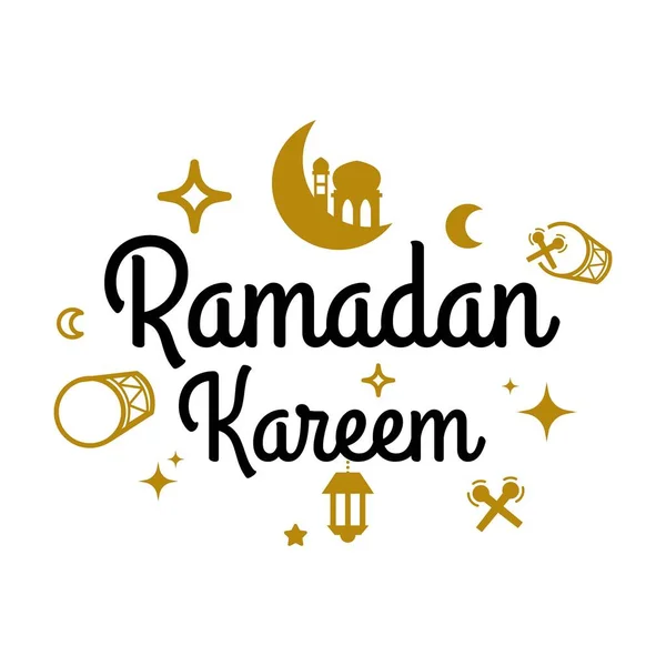 Ramadan Kareem矢量模板 开开心心的穆巴拉克式字体和开斋节手工操作 带有伊斯兰神圣节日的物件徽章 穆斯林传统书法 手写体概念16 — 图库矢量图片
