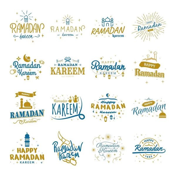 Zbiór Szablonów Ramadan Kareem Vector Happy Eid Mubarak Typografia — Wektor stockowy
