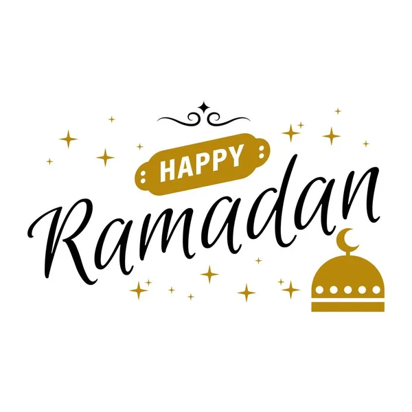 Ramadan Kareem矢量模板 为伊斯兰圣日制作的带有物体徽章的字体和字母 穆斯林传统书法 手写体概念 — 图库矢量图片