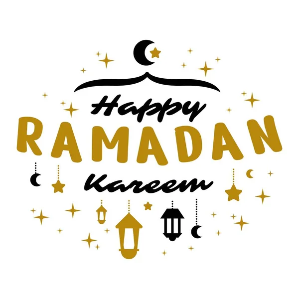 Modèle Vectoriel Ramadan Kareem Typographie Lettrage Fait Main Avec Badge — Image vectorielle
