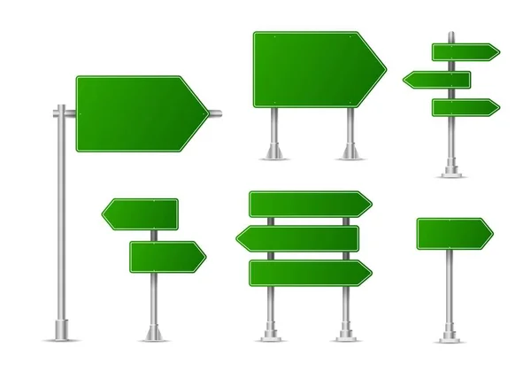 现实的绿色街道和路标 城市图解向量 街道交通标志模拟隔离 路标板或路标方向模拟图像 — 图库矢量图片