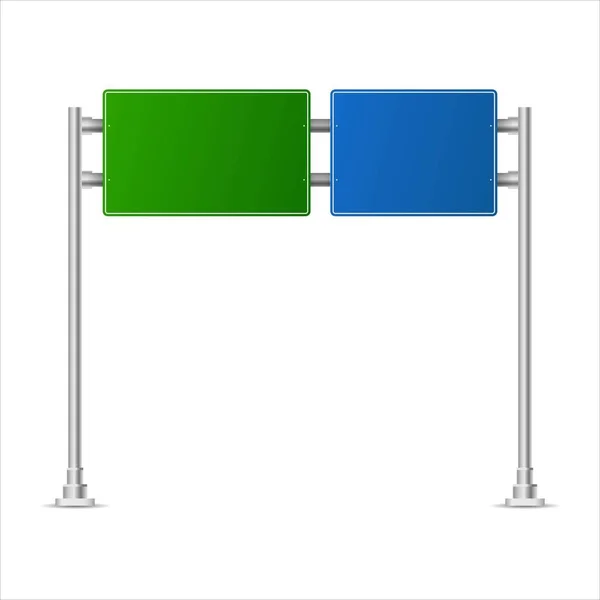 Realistische Groene Blauwe Straat Verkeersborden Stad Illustratie Vector Straatverkeersbord Mockup — Stockvector