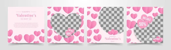 Sevgililer Günü 'nde indirimli indirimli pankart tasarımı seti sosyal medya paylaşımı, besleme, web ve baskı reklamları için. Tebrik kartı seti