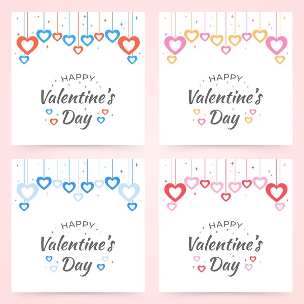 Valentinstag Grußkarten Set Design Liebe Und Stars Social Media Hintergrund — Stockvektor