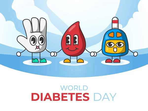 Flat World Diabetes Day Glukometer Droppe Blod Och Händer — Stock vektor