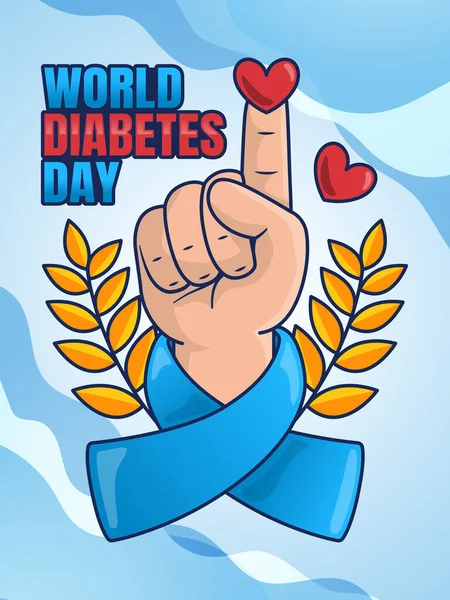 World Diabetes Day Begreppet Hand Och Droppe Blod Och Blått — Stock vektor
