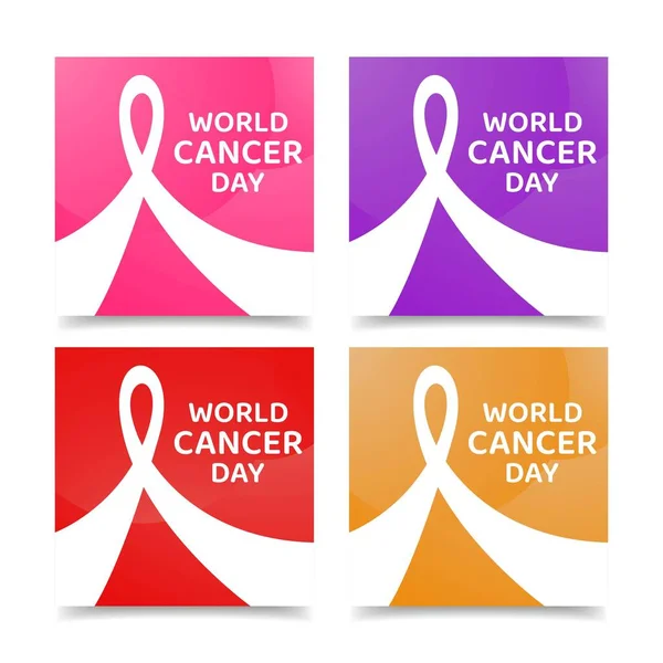 世界癌症日社交媒体模板的概念 旗帜为紫色 金色背景 儿童癌症意识 一套矢量图解 — 图库矢量图片