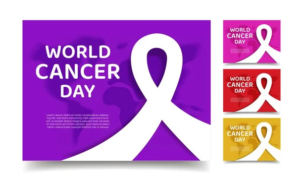 Παγκόσμια Ημέρα Κατά Του Καρκίνου Banner Μωβ Ροζ Κόκκινο Χρυσό — Διανυσματικό Αρχείο