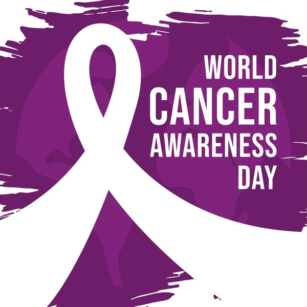 World Cancer Awareness Day Concept Met Lint Paarse Borstel Achtergrond — Stockvector