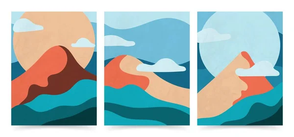 Affiche Paysage Abstrait Moderne Avec Ornement Ondulé Modèle Texturé Arrière — Image vectorielle
