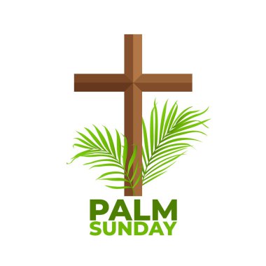 Christian Cross and palm leaves illustration. Palm Sunday design, Easter and the Resurrection of Christ