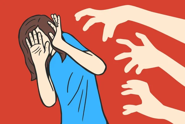 女性セクハライラスト 女性に対する暴力と迫害 職場でのいじめ 平らな概念被害者性的強姦 女性に触れる男性の手は — ストックベクタ
