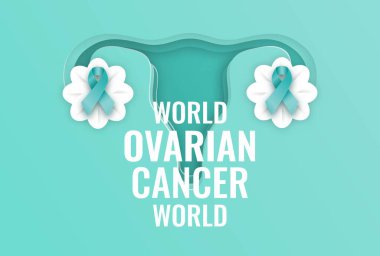 Teal kurdeleli Dünya Yumurtalık Kanser Günü tasarımı. Kadın üreme farkındalığı