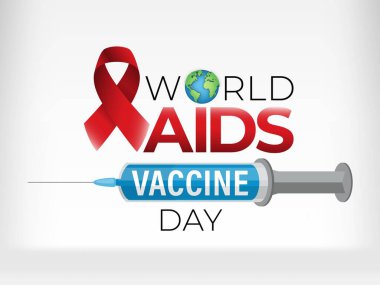 Dünya AIDS Aşı Günü Tasarımı. Kızıl AIDS Kurdelesi ve HIV aşısı farkındalığı illüstrasyonu