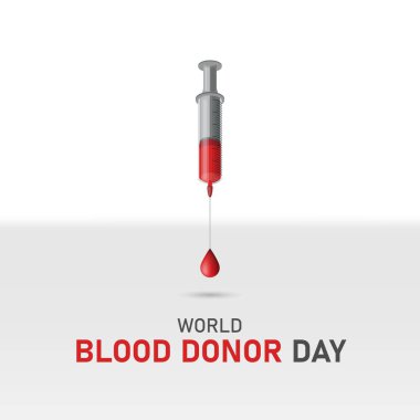 Dünya Kan Bağışı Günü Tasarımı. Enjeksiyon ve kan damlası çizimi
