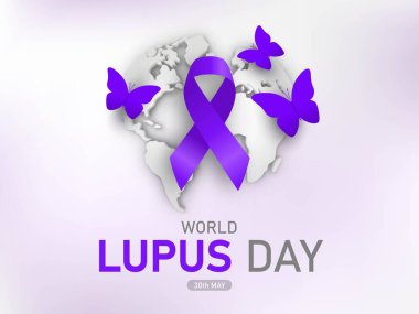 Dünya Lupus Günü Tasarımı, kronik otoimmün farkındalığı için mor kurdele ve kelebek ile