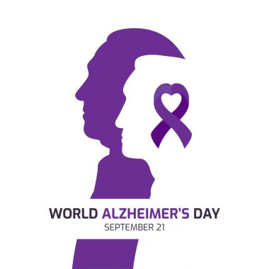 World Alzheimer's Day Concept Design. Alzheimer awareness with silhouettes of old woman and man illustration. purple ribbon clipart