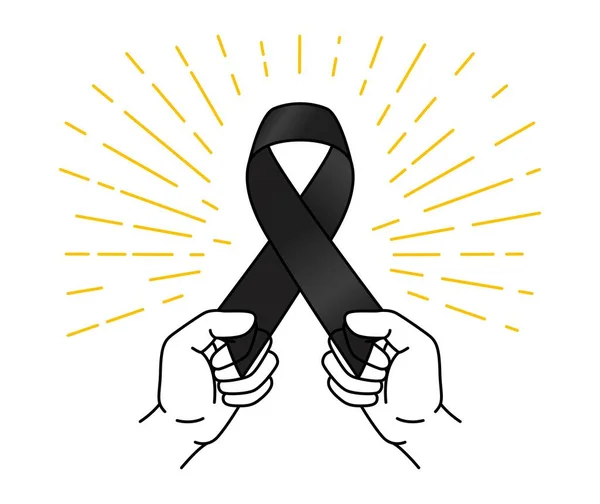 Χέρι Κρατώντας Μαύρη Κορδέλα Εικονογράφηση Μελάνωμα Και Τον Καρκίνο Του — Διανυσματικό Αρχείο