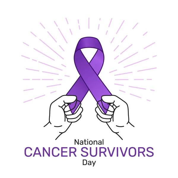 National Cancer Survivors Day Ontwerp Purple Awareness Ribbon — Stockvector
