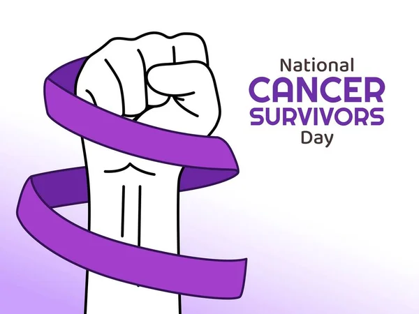 National Cancer Survivors Day Ontwerp Purple Awareness Ribbon — Stockvector