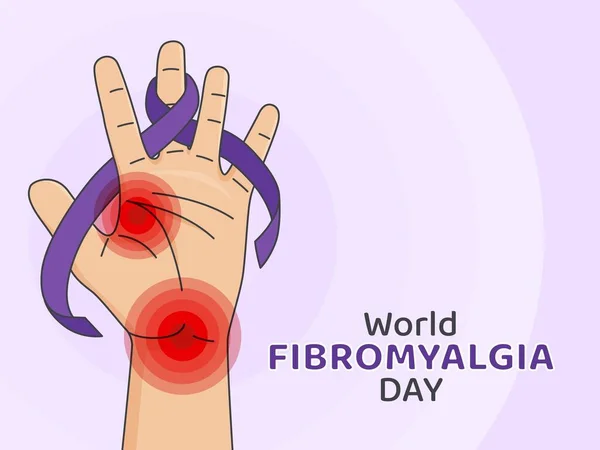 World Fybromyalgia Day Design Com Mão Fita Roxa Ilustração Dor —  Vetores de Stock